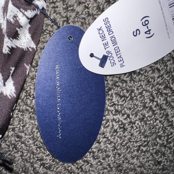 NWT Scoop midi dress belted black and white long sleeve polyester 4 6 women’s - Picture 6 of 10